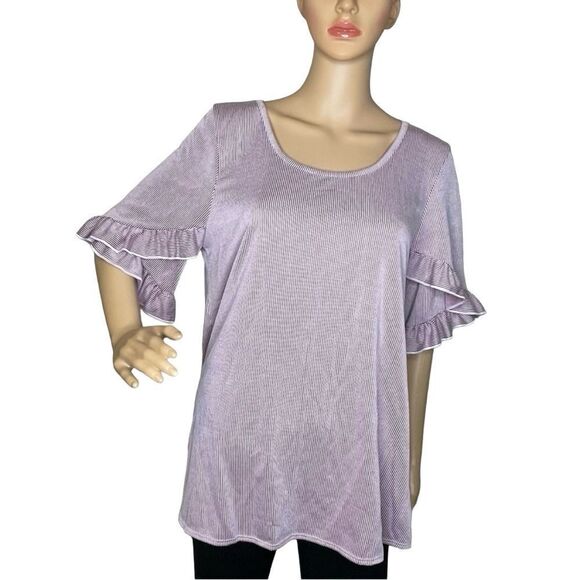 Star Vixen Short Ruffled Sleeve Striped Blouse Mauve and Light Pink Size 1X - Picture 1 of 10